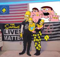 angry artist:romanian_schizo baby biting_lip black_lives_matter brown_hair cartoon clothes family_guy fat flag hair hand holding_object homer_simpson irl kris_kane open_mouth painted_nails peter_griffin soy_parody spade subvariant:hornyson tattoo text the_simpsons tshirt united_states variant:cobson white_skin yellow yellow_skin // 1075x1019 // 936.4KB