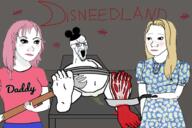 basement blood bloodshot_eyes clothes crying daddy's_girl diaper disneedland disney disneyland drawn_background ear female femjak foot full_body glasses gore hair hat holding_knife holding_object knife makeup mickey_mouse necklace nsfw open_mouth pink_hair piss skeleton sneed soyjak stretched_mouth stubble subvariant:trad_wife table torture variant:soyak wojak // 1810x1206 // 1.5MB