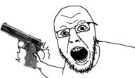 glasses gun holding_gun holding_object holding_pistol looking_at_you m1911 open_mouth pistol soyjak stubble variant:yurjak // 768x442 // 81.5KB