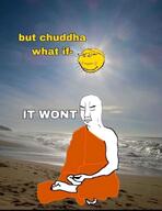2soyjaks arm bald beach buddha chud closed_mouth eyes full_body irl_background meditation meta:tagme nothing_ever_happens subvariant:wholesome_soyjak sun text variant:chudjak variant:gapejak // 1079x1403 // 89.5KB