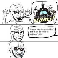 arm glasses hand hands_up i_love open_mouth pedophile science soyjak speech_bubble stubble variant:soyak // 800x800 // 120.9KB