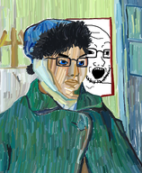 bandage blue_eyes classical_art_parody closed_mouth clothes eyes glasses hat meta:featured nose painting stubble van_gogh variant:chudjak variant:soyak wall // 2536x3083 // 3.0MB