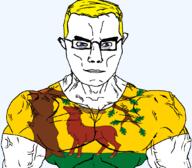 animal arm aryan berkshire blue_eyes british buff closed_mouth clothes deer ear england flag flag:berkshire glasses hair leaf plant soyjak subvariant:chudjak_front subvariant:muscular_chud tree tshirt united_kingdom variant:chudjak vein yellow_hair // 1059x929 // 185.5KB