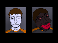 alternate_(mandela_catalogue) analog_horror black_skin blackface bloodshot_eyes clothes dan edit freckles glasses hair lips looking_at_viewer looking_at_you mustache soybooru stubble subvariant:jartycuck subvariant:patrick subvariant:soyak_front the_mandela_catalogue trend:jartycuck trend:slopjak variant:chudjak variant:soyak // 1440x1080 // 49.7KB