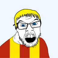 blue_eyes clothes country flag flag:lodz glasses hair lodz mustache open_mouth poland soyjak stubble teeth transparent transparent_background variant:feraljak voivodeship yellow_hair // 1500x1500 // 35.8KB