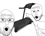 2soyjaks arm buff glasses hand mustache nipple open_mouth pointing soyjak stubble treadmill variant:two_pointing_soyjaks // 1140x900 // 217.0KB