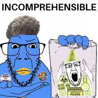 2soyjaks award blue_skin freckles glasses hand holding_object incomprehensible_woahjack meta:tagme paper pear pride_flag raised_eyebrow series:x_inmigrants stubble subvariant:dykeson transgender_flag twitter variant:dylanjak variant:ppp zoomer_hair // 1160x1160 // 154.6KB