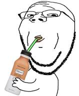 arm bottle drinking drinking_straw glasses hand holding_bottle holding_object holding_soylent plastic_bottle smile soy soyjak soylent soylent_bottle stubble subvariant:wholesome_soyjak variant:gapejak // 637x772 // 169.4KB