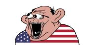 balding brown_skin clothes country ear eyes_popping flag glasses hair open_mouth soyjak stubble subvariant:waow tongue united_states variant:soyak // 1427x685 // 74.8KB