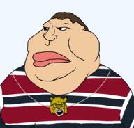 2soyjaks angry animal_ears autism brown_hair chris-chan closed_mouth clothes double_chin facial_mark fat glasses green_eyes gynaecomastia looking_at_you looking_to_the_left medallion mutt necklace obese polo_shirt sonichu sonichu_medallion striped_shirt stubble transparent_background variant:feraljak variant:meximutt white_skin yellow_skin // 888x849 // 48.4KB