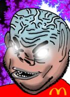 angry big_brain brain brown_skin distorted ear grey_lips mcdonalds open_mouth soyjak stubble subvariant:impish_amerimutt variant:impish_soyak_ears // 598x828 // 435.9KB