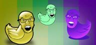 3soyjaks angry background duck eyebrows glasses gradient meta:tagme mint_eyes mint_green_skin no_stubble open_mouth purple_eyes purple_skin skeuomorphism soyjak stubble subvariant:smugquack variant:feraljak yellow_eyes yellow_skin // 1869x883 // 727.2KB