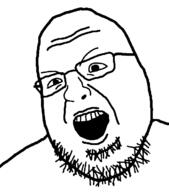 angry antialiased glasses open_mouth soyjak stubble template variant:shotjak // 598x678 // 14.5KB
