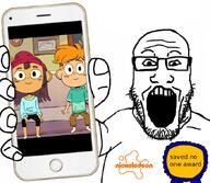 award holding_object holding_phone nick nickelodeon subvariant:phoneplier variant:markiplier_soyjak wholesome wylde_pak // 680x593 // 162.0KB