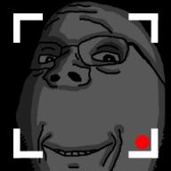 black_background five_nights_at_cobson's glasses looking_at_you ominous ominous_shadow on_camera recording smile stubble subvariant:wholesome_soyjak variant:gapejak white_skin // 256x256 // 13.9KB