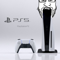 gaming_console glasses open_mouth playstation playstation_5 sony soyjak stubble text variant:markiplier_soyjak video_game // 518x673 // 158.6KB