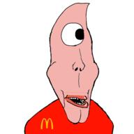 amerimutt clothes euromutt lips mcdonalds one_eye open_mouth subvariant:Eliot subvariant:euroaryan subvariant:euromutt teeth variant:markiplier_soyjak variant:unknown white_skin // 1280x1280 // 229.0KB