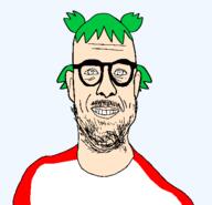 4chan anime glasses green_hair hair smile soyjak stubble variant:microplasticsjak white_skin yotsoyba // 464x446 // 39.6KB