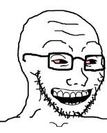 bald bloodshot_eyes forehead_lines glasses hair high nose open_mouth smile teeth variant:soyak white_background // 644x800 // 32.0KB