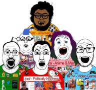 4chan a_(4chan) anime antenna beard blue_hair board_soyjaks brown_skin co_(4chan) ding_dong glasses hair int_(4chan) lily_loud makeup multiple_soyjaks mustache nazism negro nickelodeon nigger oneyplays open_mouth pol_(4chan) purple_hair reddit soyjak stubble subvariant:chuddy subvariant:sprokejak subvariant:waow subvariant:wewjak swastika the_loud_house tranny tv_(4chan) v_(4chan) variant:a24_slowburn_soyjak variant:alicia variant:bapjak variant:chudjak variant:cojak variant:intjak variant:markiplier_soyjak variant:soyak variant:tony_soprano_soyjak variant:tvjak variant:vidyajak vein video_game yellow_teeth // 1024x963 // 1.2MB