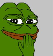 amphibian cheeky frog green_skin grey_background hand nas:pepe pepe_the_frog smile smug // 4733x5000 // 30.6KB
