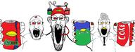 3soyjaks arm can cap clothes coke doctor dr_sprokeberg drinking_helmet drinking_straw ear glasses hand hat head_mirror holding_object holding_sproke open_mouth red_eyes schizo sneed soyjak sprite sproke stretched_mouth stubble variant:markiplier_soyjak yellow_eyes yellow_teeth // 2700x1039 // 451.9KB