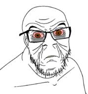 angry biting_lip bloodshot_eyes brown_eyes closed_mouth ear eyebags glasses looking_at_you soyjak stubble template tired variant:feraljak wrinkles yellow_teeth // 840x900 // 330.0KB