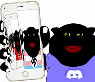 big_lips clothes cord der_cord discord flag:nazi_germany flag:transgender_pride_flag holding_phone loop nails nazi_flag nazism nigger phone red_lips showing_phone subvariant:branigger swastika trans transgender_flag troon vantablack variant:brandon white_nail yellow_sclera // 2160x1884 // 1.5MB