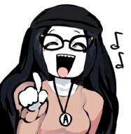 avengers beanie blush clothes female glasses hair oekaki pointing_up variant:soytan // 879x901 // 252.1KB