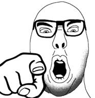 glasses hand open_mouth pointing soyjak stubble variant:benedict_cumberjak // 734x757 // 67.4KB