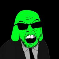 angry black_background black_shirt clothes dog_ear freckles glasses green_skin janny mustache necktie open_mouth soyjak stubble suit sunglasses teeth trend:glowie variant:feraljak // 4800x4800 // 9.2MB