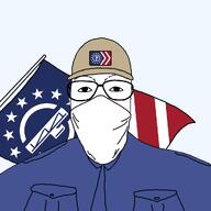 blue_shirt clothes epaulettes flag glasses hat looking_at_you mask patriot_front pocket uniform variant:patriotjak // 1023x1023 // 95.7KB