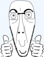 closed_mouth glasses hand redraw smile soyjak stubble thumbs_up variant:cobson // 461x598 // 29.8KB