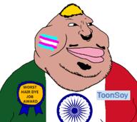 ToonSoy_(NameFag) dyed_hair flag:mexico flag:transgender_pride_flag kekino_(namefag) pajeet toonsoy_is_a_fat_niggerspic variant:meximutt // 450x400 // 91.4KB