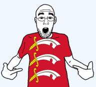 arm british clothes ear england essex flag flag:essex glasses hair hand open_mouth pointing soyjak stubble sword teeth tshirt united_kingdom variant:shirtjak // 1236x1118 // 170.9KB