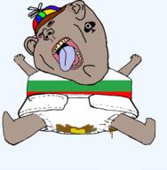 bloodshot_eyes bulgaria bulgy diaper grey_skin leg piss poop propeller_hat queen_of_spades retard subvariant:kranos subvariant:pissbaby variant:impish_soyak_ears // 1244x1273 // 107.6KB