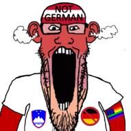 austria clothes ear flag flag:austria flag:eurohomo flag:germany fume germany glasses gradient hair merge open_mouth red_skin slovenia soyjak steam stretched_mouth stubble subvariant:science_lover teeth text tshirt variant:markiplier_soyjak // 833x836 // 543.1KB