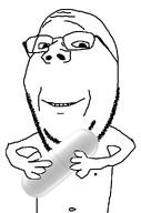 arm body eyebrows glasses hand holding_object hope nose pill smile stubble subvariant:wholesome_soyjak template variant:gapejak whitepill whitepilled wholesome // 676x1021 // 39.6KB