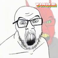 angry animated california california_gurls clothes demon glasses green_eyes horn katy_perry mason music mustache open_mouth pop_music red sound soyjak stubble two_sides variant:feraljak video wombo_ai yellow_teeth // 256x256, 15.3s // 1.0MB