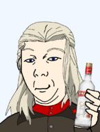 anime blond blue_eyes brown_shirt clara_(girls clothes ear girls_und_panzer happy kuz necktie open_mouth pravda pravda_uniform red_shirt red_star smile smirk soy soyjak soylent star stubble uniform variant:kuzjak vodka white_hair // 810x1075 // 123.9KB