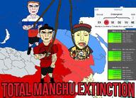 3soyjaks arm brown_hair buff china closed_mouth clothes full_body glasses haplogroup leg russia soyjak subvariant:chudjak_front subvariant:pol_face subvariant:unbotheredchud text variant:chudjak white_skin yellow_skin // 1280x921 // 267.6KB