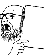 beard big_nose eyes forehead_lines glasses nose pointing pointing_at_object soyjak variant:unknown // 600x750 // 28.8KB