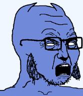alternate angry blue_skin discord frown gape glasses horn looking_to_the_right open_mouth punisher_face soyboy soyjak stubble subvariant:soyak_34 teeth transparent_background variant:soyak white_sclera wojak wrinkles // 605x700 // 15.4KB