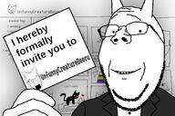 artist:sneedborea card clothes glasses hand holding_object invite necktie paper series:unfunnycreature smile stubble subvariant:wholesome_soyjak suit text unfunny unfunny_creature unfunnycreaturebooru variant:feraljak variant:gapejak // 1200x800 // 266.0KB