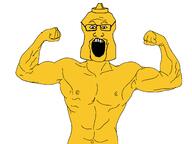 arm buff glasses hand mustard objectsoy open_mouth soyjak stubble variant:markiplier_soyjak yellow_skin // 2428x1821 // 88.5KB