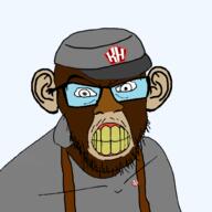 angry bobo_the_sharty_janny clenched_teeth closed_mouth clothes ear glasses hat janny kolyma monkey mustache soyjak stubble variant:feraljak yellow_teeth // 1000x1000 // 92.3KB