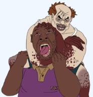 2soyjaks black_skin blood bloodshot_eyes brown_hair choke_hold clothes coach_(left_4_dead) ear hair headlock jockey_(left_4_dead) left_4_dead_(series) left_4_dead_2 mustache open_mouth soredemo_tsuma_o_aishiteru soyjak special_infected strangling stubble takabe_torao the_weak_should_fear_the_strong tongue ugly_bastard valve variant:bernd video_game visual_novel white_skin yellow_teeth zombie // 849x880 // 819.3KB