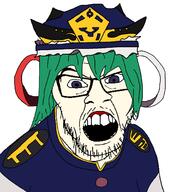 anime blue_eyes clothes glasses green_hair hat ribbon shiki_eiki stubble touhou variant:feraljak video_game // 1500x1500 // 140.5KB