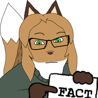 animal_ears averi closed_mouth clothes fact female fox furry glasses green_eyes hair hand neutral pointing soyjak tail variant:feraljak white_background // 1920x1920 // 315.7KB