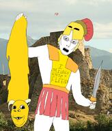 2soyjaks armor castle classical_art_parody closed_mouth corinthian_helmet deformed glasses greece greek_mythology helmet holding_object horn i_love jason open_mouth roman_legionary_helmet smile soyjak stubble subvariant:emmanuel subvariant:wholesome_soyjak sword variant:gapejak variant:jasonjak // 771x900 // 612.3KB